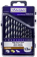 Vulcan Plastic Case Drill Bit Set, 13-Piece, High-Speed Steel, Black Oxide/Polished 