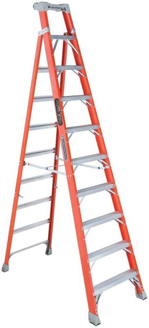 Louisville FXS1510 Cross Step Ladder, 170 in Max Reach H, 10-Step, 300 lb, Type IA Duty Rating, 3 in D Step, Fiberglass