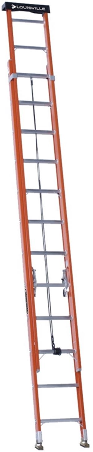 Louisville L-3022-24PT Extension Ladder, 286 in H Reach, 300 lb, 1-1/2 in D Step, Fiberglass, Orange