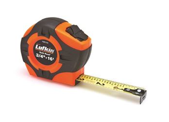 Lufkin Tape Measure, 1/16 in at Bottom Edge, 1st 12 in to 1/32 in Graduations, SAE, 3/4 in W x 16 ft L, Steel, Closed 