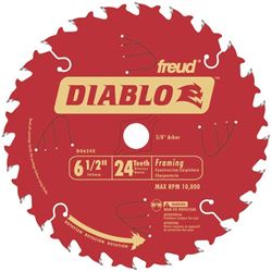Diablo D0624X Circular Saw Blade, 6-1/2 in Dia x 0.039 in T, 24 Teeth, 5/8 in Arbor 