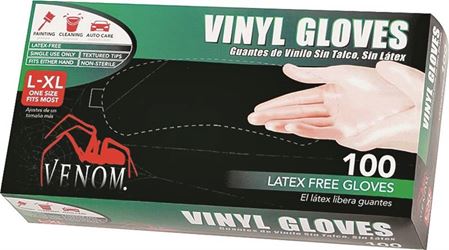 Venom VEN4135 Exam Gloves, Large/Extra-Large, Vinyl, Clear 