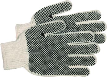 Boss Mfg 5522 Gloves, String Knit, White With PVC Dots, Reversible, Large 