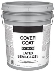 Valspar Cover Coat 044.0000755.008 Exterior Paint, Semi-Gloss, White, 5 gal, Plastic Pail, Latex Base 