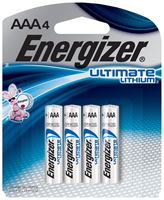 Energizer L92 L92SBP-4 Ultimate Battery, 1.5 V Battery, 1250 mAh, AAA Battery, Lithium Iron Disulfide 