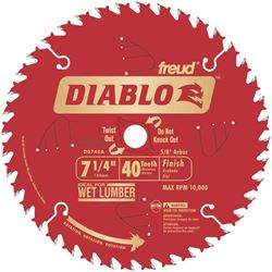 Diablo D0740A Circular Saw Blade, 7-1/4 in Dia x 0.04 in T, 40 Teeth, 5/8 in Arbor 