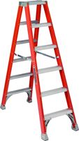 Louisville FM1506 Twin Step Ladder, 125 in Max Reach H, 5-Step, 300 lb, Type IA Duty Rating, 3 in D Step, Fiberglass 