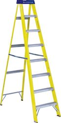 Louisville FS2008 Step Ladder, 8 ft H, Type I Duty Rating, Fiberglass, 250 lb, 7-Step, 147 in Max Reach 