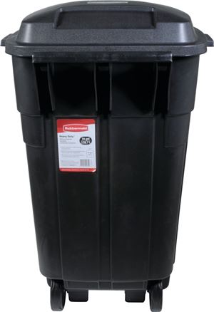 Rubbermaid FG289804BLA Roughneck Wheeled Trash Can, 34 gal Capacity, Resin, Black, Detached Lid Closure 4 Pack
