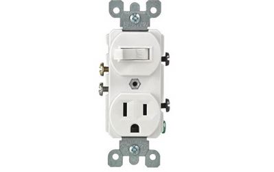 Leviton R62-T5225-0WS Duplex Combination Switch/Receptacle, 120 V Switch, 125 V Receptacle, 1-Pole, 14 to 12 AWG 