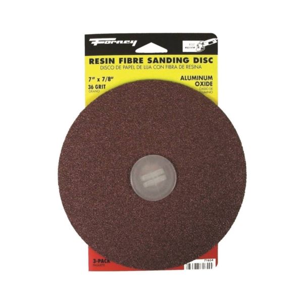 7-Inch Aluminum Oxide with 7/8-Inch Arbor 3-Pack Forney 71654 Sanding Discs 36-Grit