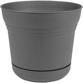 Bloem SP07908 Planter, 6-1/2 in Dia, 7.3 in H, Round, Saturn Design, Polyresin, Charcoal, Pack of 12