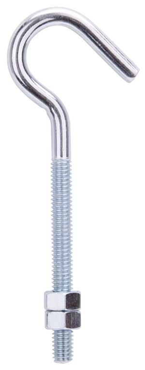 ProSource LR325 Hook Bolt, 7.8 mm Thread, 2-7/8 in L Thread, 5 in L, Steel, Zinc, Pack of 10