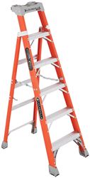 Louisville FXS1506 Cross Step Ladder, 6 ft H, Type IA Duty Rating, Fiberglass, 300 lb, 6-Step, 124 in Max Reach 