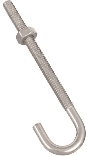 National Hardware N232-892 J-Bolt, 1/4 in Thread, 3 in L Thread, 4 in L, 100 lb Working Load, Steel, Zinc, Pack of 10