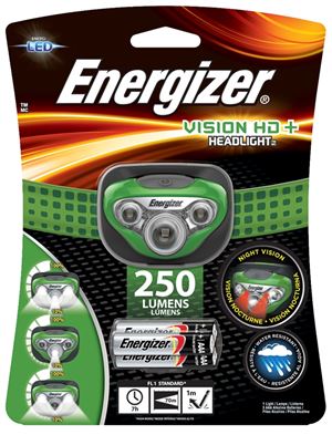 Energizer HDC32E Headlight, AAA Battery, LED Lamp, 350 Lumens, 70 m Beam Distance, 4 hr Run Time