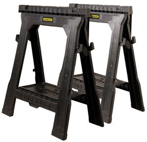 Stanley 060864R Portable Folding Sawhorse, 1000 lb, 2-1/8 in W, 32 in H, 26-7/8 in D, Plastic