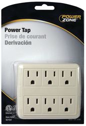 PowerZone OR801011 Outlet Tap, 125 V, 6-Outlet, White 