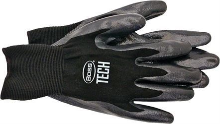 Boss TECH 7820L Gloves, L, Knit Wrist Cuff, Foam-Nitrile Coating, Nylon Glove, Black 