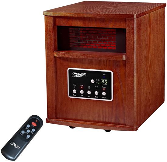 PowerZone Infrared Quartz Wood Cabinet Heater with Remote Control, 12.5 A, 120 V, ECO/1000/1500 W, Cherry - VORG0013383