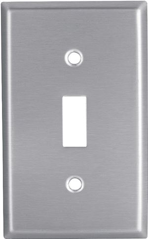 EATON 93071-BOX1 Wallplate, 4-1/2 in L, 2-3/4 in W, 1 -Gang, Stainless Steel, Clear, Satin