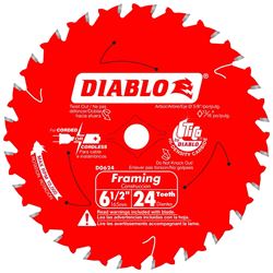 Diablo D0624A Framing Trim Saw Blade, 6-1/2 in Dia, 5/8 in Arbor, 24-Teeth