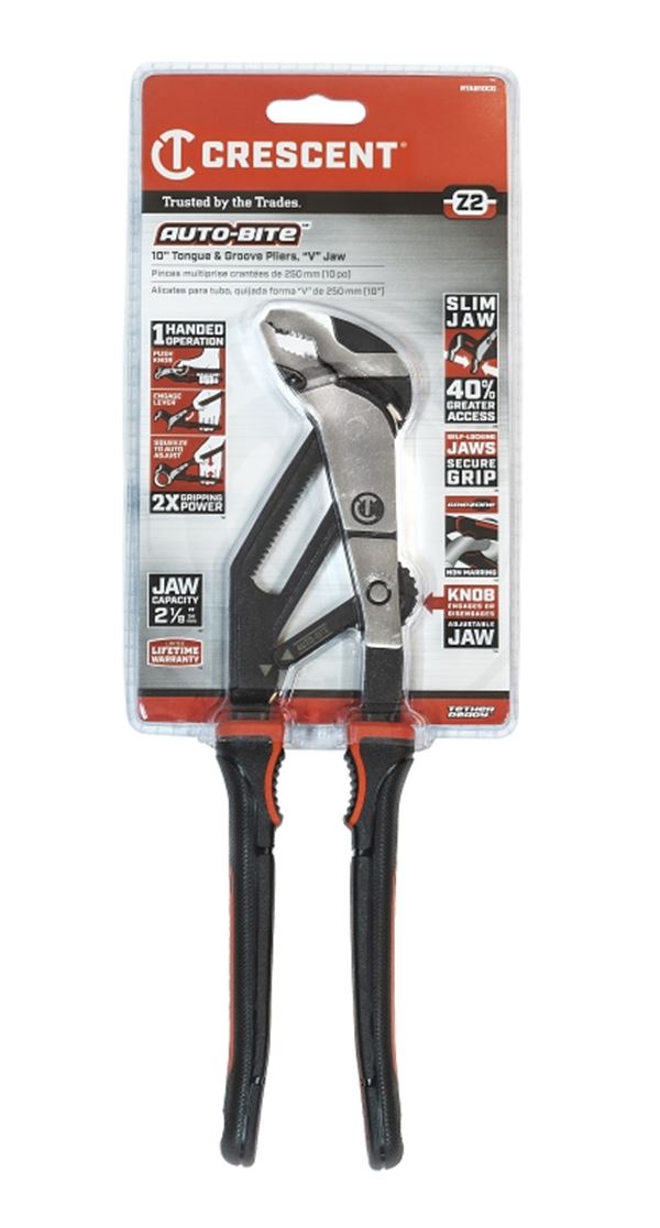 Crescent Z2 Auto-Bite Series RTAB10CG Tongue and Groove Plier, 10.9 in OAL, 2.2 in Jaw, Self-Locking Adjustment
