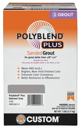CUSTOM Polyblend Plus PBPG1657-4 Sanded Grout, Solid Powder, Characteristic, Delorean Gray, 7 lb Box