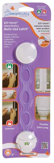 Dreambaby Ezy-Check Series L800A Safety Latch, 8 in L, 1-1/2 in W, Plastic, White