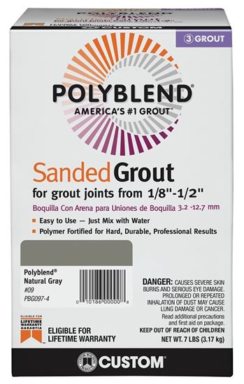 CUSTOM Polyblend Plus PBBG097-4 Sanded Grout, Solid Powder, Characteristic, Natural Gray, 7 lb Box