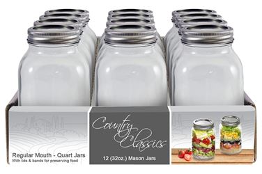 Gossi CCCJ-132-12PK Canning Jar with Lid and Band, 32 oz Capacity 