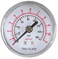 Tru-Flate 24803 Air Line Pressure Gauge, 1/4 in Connection, Threaded, Steel Gauge Case, 0 to 160 psi 