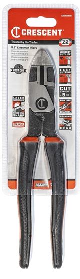 Crescent Z2 K9 Series Z20509CG Lineman's Plier, 9.6 in OAL, 5 AWG Cutting Capacity, 1.6 in Jaw Opening, 0.31 in W Jaw
