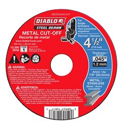 Diablo Steel Demon DBDS45045101F Cut-Off Disc, 4-1/2 in Dia, 0.045 in Thick, 7/8 in Arbor, Ceramic Abrasive