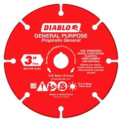 Diablo DCW030CAR101F Cut-Off Wheel, 3 in Dia, 1.8 mm Thick, 3/8 in Arbor, Carbide Abrasive