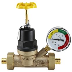Apollo Valves APXPRV34WG Pressure Reducing Valve with Gauge, 3/4 in Connection, PEX Barb, 15 to 75 psi Regulating