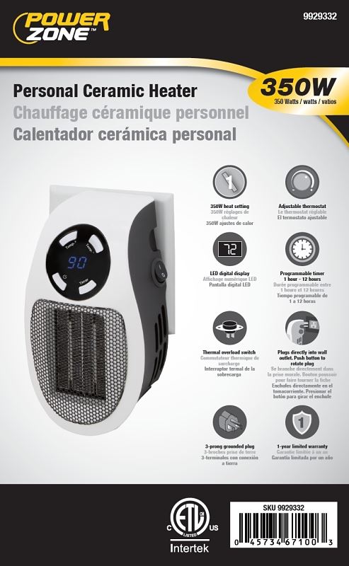 PowerZone MH-04 Ceramic Heater, 2.9 A, 120 V, 350 W, 2 -Heat Setting, White - VORG9929332