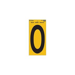 Hy-Ko RV-75/0 Reflective Sign, Character: 0, 5 in H Character, Black Character, Yellow Background, Vinyl, Pack of 10