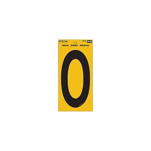 Hy-Ko RV-75/0 Reflective Sign, Character: 0, 5 in H Character, Black Character, Yellow Background, Vinyl 10 Pack