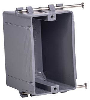 Gardner Bender BOX-NS18 Switch/Outlet Box, Standard Outlet, 1-Gang, 4-Knockout, PVC, Gray, In-Wall, Nail Mounting, 1/EA
