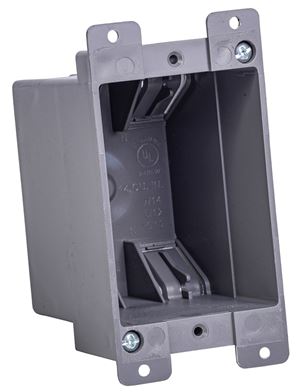 Gardner Bender BOX-RS14 Switch/Outlet Box, Standard Outlet, 1-Gang, 4-Knockout, PVC, Gray, In-Wall Mounting