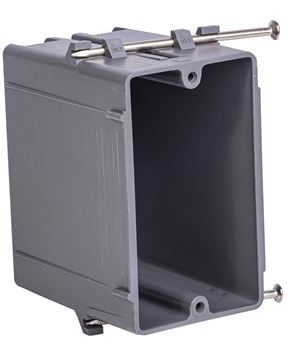 Gardner Bender BOX-NS20 Switch/Outlet Box, Standard Outlet, 1-Gang, 4-Knockout, PVC, Gray, In-Wall, Nail Mounting, 1/EA