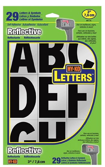 HY-KO MM-29L Reflective Letter, Character: A to Z,-, !, 3 in H Character, Black/Silver Character, Vinyl