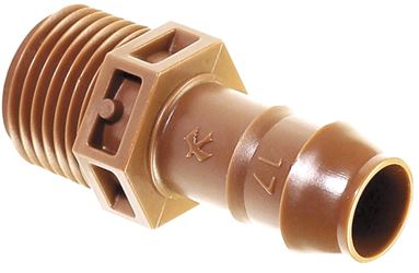 Rain Bird BA-050MPSX Drip Irrigation Adapter, 1/2 in Connection, Male x Barb, PVC, Brown