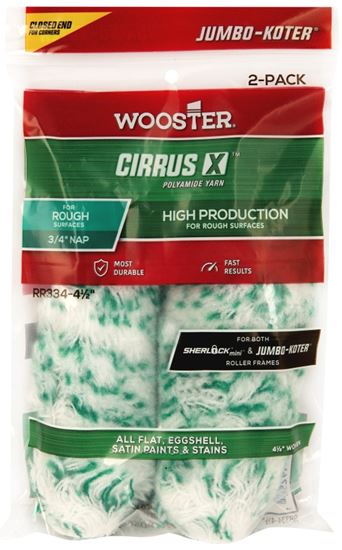 WOOSTER CIRRUS X RR334-4 1/2 Mini-Roller Cover, 3/4 in Thick Nap, 4-1/2 in L, Fabric Cover, Green/White