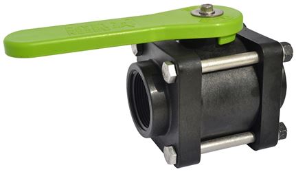 Green Leaf V125FP Bolted Ball Valve, 1-1/4 in Connection, FNPT, 150 psi Pressure, Lever Actuator, Plastic Body 