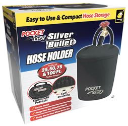 POCKET hose Silver Bullet 15960-6 Hose Holder with Drain Holes, Plastic, Black, Smooth