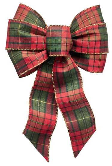 Holidaytrims 6123 Gift Bow, 8-1/2 x 14 in, Hand Tied Design, Cloth, Black/Green/Gold/Red  12 Pack