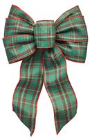 Holidaytrims 6156 Gift Bow, 8-1/2 x 14 in, Hand Tied Design, Cloth, Beige/Green/Red  12 Pack