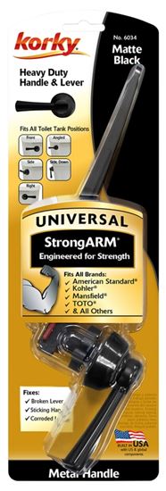 Korky StrongARM Series 6034BP Tank Flush Lever, Angled, Front, Left, Right, Side Mounting, Metal, Matte